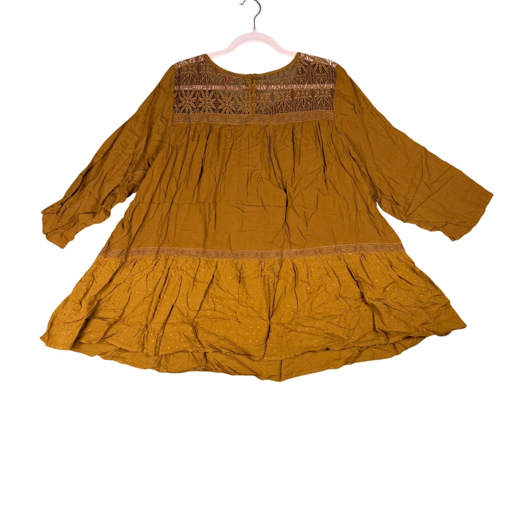 ModCloth Mustard Yellow Crochet Lace Swiss Dot Babydoll Tunic Top Plus 3X - Picture 3 of 9